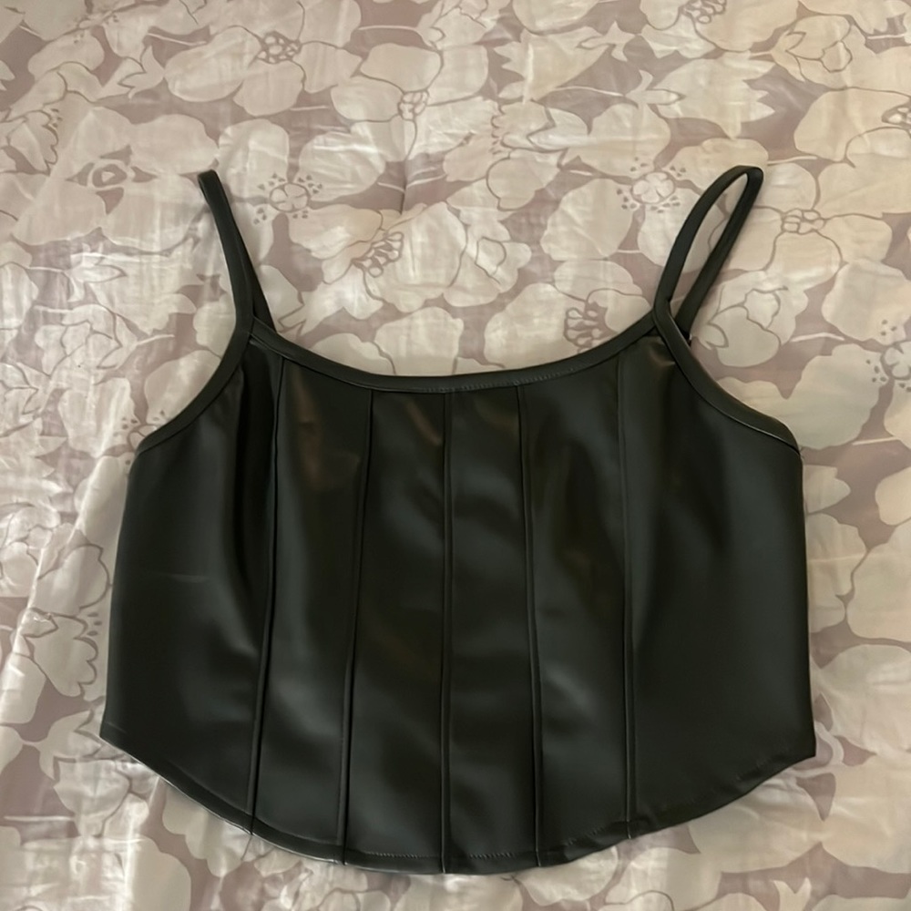 Olive green faux leather crop top